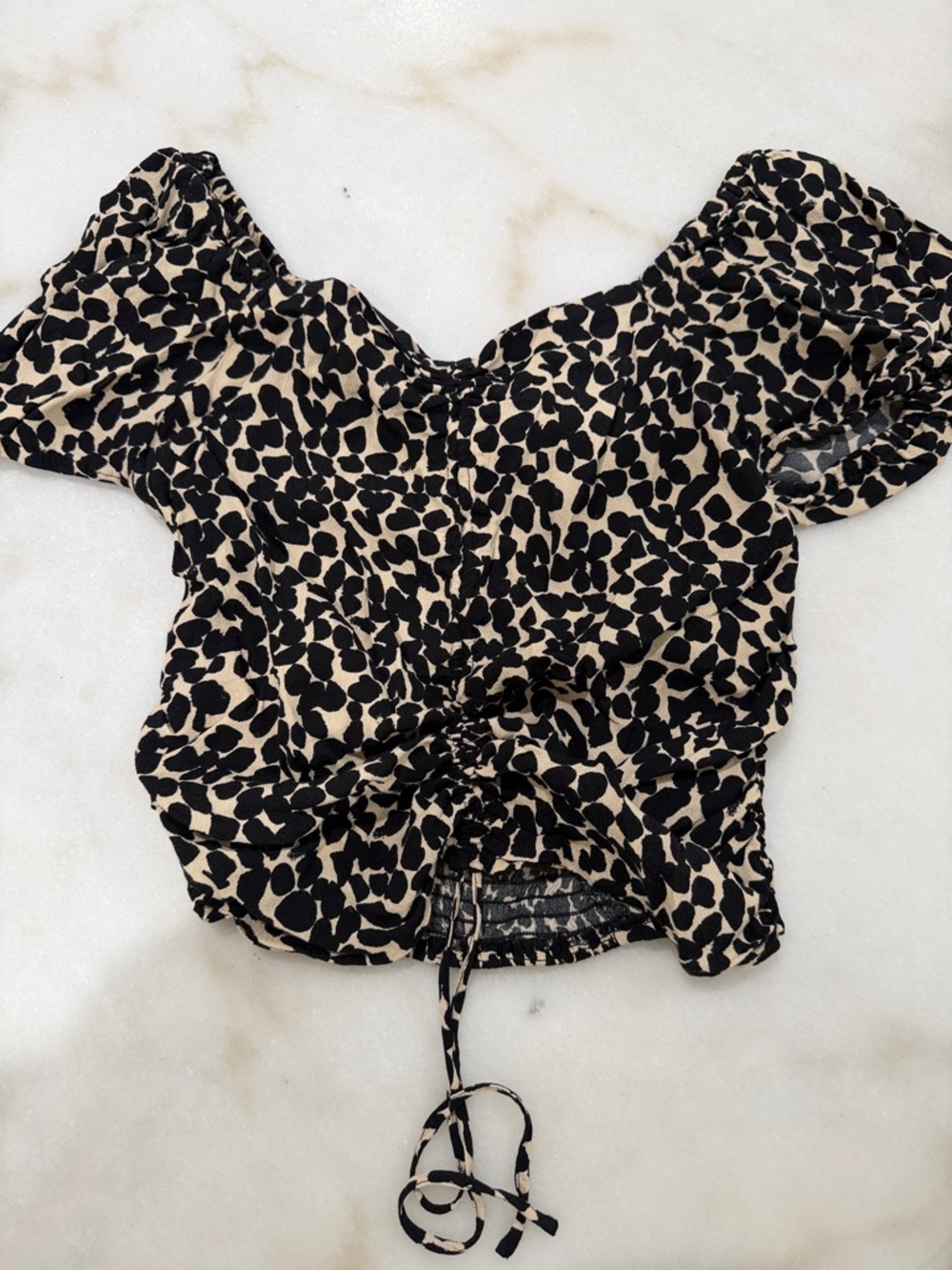 H&M Black and Cream Leopard Print Ruched Crop Top
